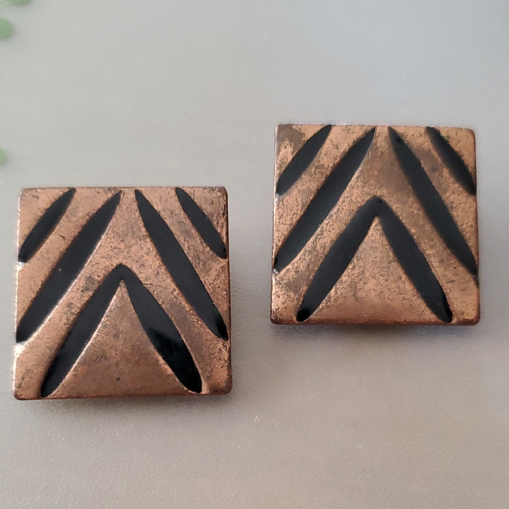 Vintage 80's/90's Modern Copper & Enamel Earrings